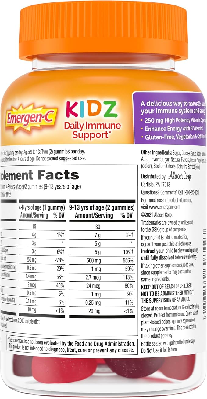 Emergen-C Kidz Daily Immune Support Dietary Supplements, Flavored Gummies with Vitamin C and B Vitamins for Immune Support, Berry Bash Flavored Gummies - 44 Count