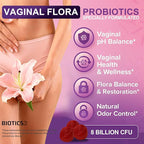 Flora Vaginal Probiotics for Women pH Balance Gummies with Prebiotics 8x Billion Probiotics 5x Extracts Saw Palmetto, Dong Quai, Motherwort, Wild Kelp & Yam | Vegan Sugar-Free Gluten-Free, 60 Ct