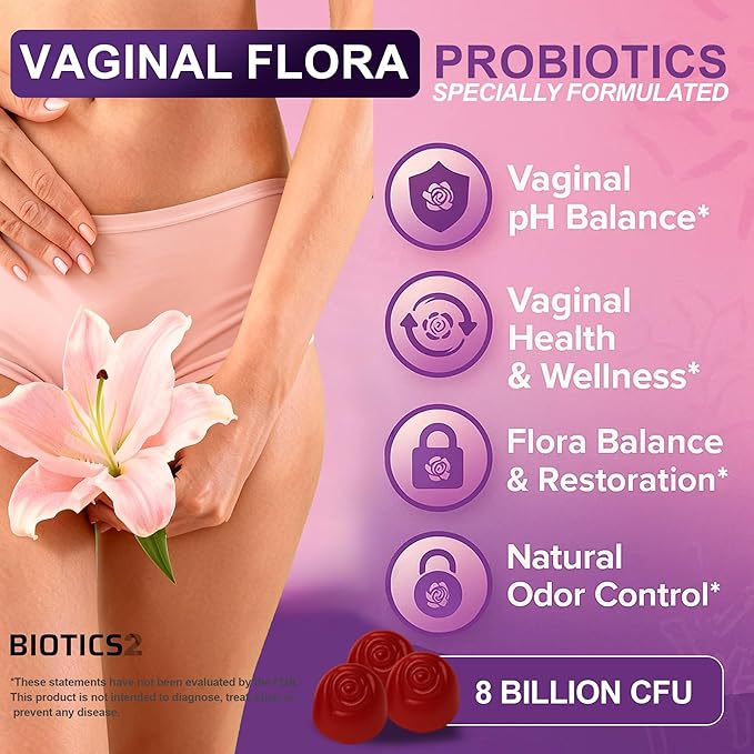 Flora12 Vaginal Probiotics for Women pH Balance Gummies with Prebiotics 8x Billion Probiotics 5x Extracts Saw Palmetto, Dong Quai, Motherwort, Wild Kelp & Yam | Vegan Sugar-Free Gluten-Free, 120 Ct