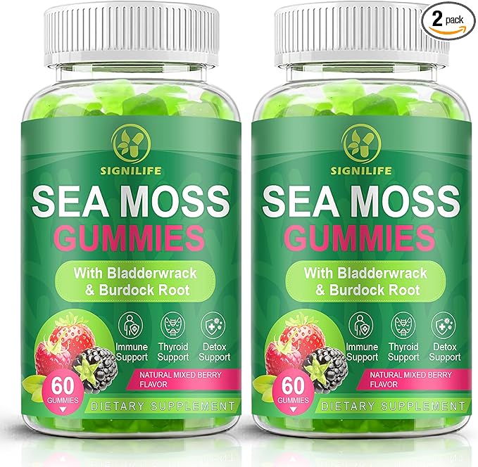 Organic Sea Moss Gummies,with Black Seed Oil,Bladderwrack,Burdock Root, Vegan Irish Sea Moss Gummy Vitamins for Immune, Thyroid and Detox Support, Gluten-Free - 120 Gummies