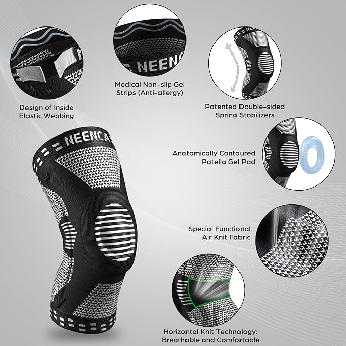 NEENCA Professional Knee Brace for Pain Relief, Medical Knee Support with Patella Pad & Side Stabilizers, Compression Knee Sleeve for Meniscus Tear, ACL, Joint Pain, Runner, Workout (Black, X-Large)