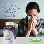 VITEEY Sambucus Elderberry Gummies for Adults & Teens + Zinc & Vitamin C - Sugar Free - Immune Support & Booster Herbal Supplement - Vegan, Gluten Free, Gelatin Free, GMO Free, Chewable Berry Flavored