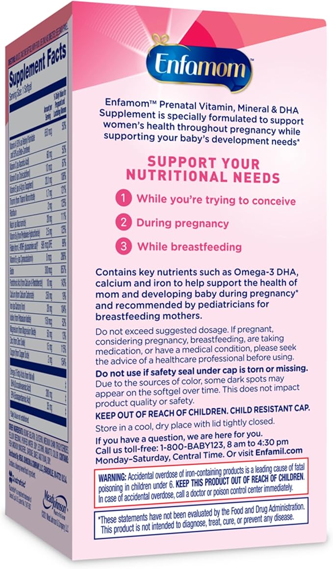Enfamom Prenatal Vitamin Supplement for Pregnant and Lactating Women from Enfamil, 30 Softgels, Omega-3 DHA + Folate + Calcium