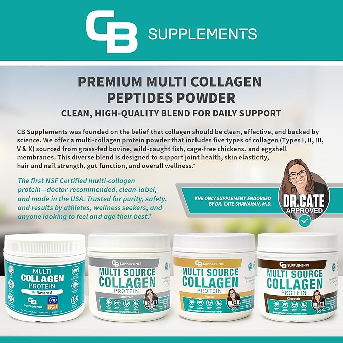 CB Supplements NSF Certified for Sport Multi Collagen Protein Powder Bone, Skin, Hair, and Joint Support | Hydrolyzed Collagen Supplements (58 Servings (Pack of 1), Unflavored)