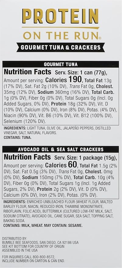 Bumble Bee Prime Protein on the Run Tuna Snack Kit - Gourmet Tuna Marinated in Olive Oil & Mild Jalapeno with Crackers and Serving Utensil - 20g of Protein Per Serving, Easy Open Can