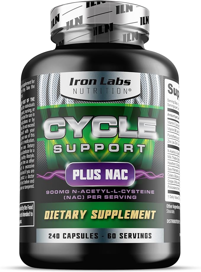 Iron Labs Nutrition: Cycle Support Plus NAC (N-Acetyl-L-Cysteine) - On Cycle Support Supplements for Men - N Acetyl L Cysteine and Milk Thistle (240 Capsules)