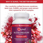 Qunol Blood Pressure Support, 3 in 1 Beets + CoQ10 + Grape Seed Extract, Beet Root Capsules That Supports Healthy Blood Circulation & Heart Healthy Energy, 60 Count (Pack of 4)