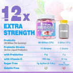 Probiotic Gummies for Women Men, 60 Billion CFU Probiotics + Prebiotics Gummy Sugar Free, 11 Strains for Digestive Health, Supports Constipation, Diarrhea, Gas & Bloating - Peach Flavor, Vegan, 120ct