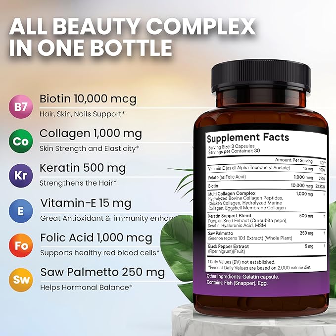 NEW AGE Biotin Collagen Keratin Hyaluronic Acid - 50,000mcg Hair Growth Vitamins for Men and Women, Nails, Hair, Skin Vitamins and DHT Blocker with Vitamin E Folic Acid Pumpkin Seed MSM- 270 Count