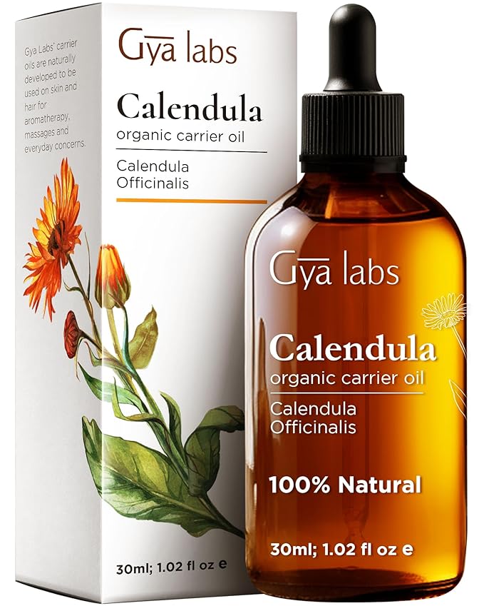 Gya Labs Organic Evening Primrose Oil for Dry Skin (3.4 fl oz) & Calendula Oil Organic for Skin (1 fl oz) Set - Aromatherapy Grade Essential Oils Set