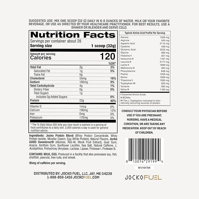 Jocko Fuel Whey Protein Powder, Coffee & Donuts, 22g Protein, Digestive Enzymes + Probiotic Blend, No Sugar Added, with Essential Amino Acids + Electrolyte Minerals, 28 Servings