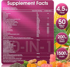 Fiber Gummies for Adults Fiber Supplement 4.5g 20-in-1 Probiotic Gummies Inulin Prebiotic psyllium Husk Powder Organic Supplement, Support for Gut Digestive Health, 60-Count, Orange & Peach
