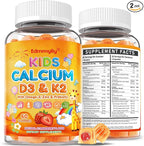 Kids Calcium Gummies with Vitamin D3 K2 - Calcium Citrate with Magnesium, Zinc, Omega-3 and Probiotics for Kids Bone Health, Digestive & Development Support - Sugar Free Gummies, Non-GMO, Vegan