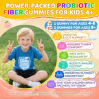 Kids Probiotic + Prebiotic Fiber Gummies 5G, 12 Billion CFU Probiotic & Veggie Fruit Fiber, w/ Organic Inulin, Methyl B12 B6 D3 C, Lutein for Children's Digestive & Gut, Immune Health, Sugar Free,60Ct