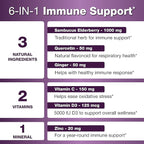 Elderberry Vitamin C and Zinc Capsules for Adults | 240 Count with Quercetin & Vitamin D3 | 6-in-1 Immune Support Supplement Pills | Sambucus Black Elderberry Natural Immunity Vitamins | Made in USA
