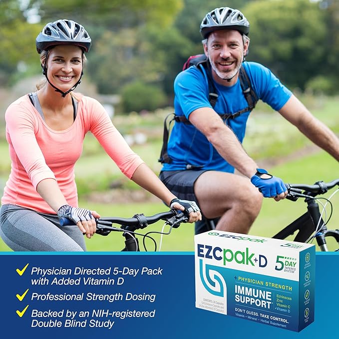 EZC Pak 5-Day Immune System Booster with Echinacea, Vitamin C, Zinc & Vitamin D - Tapered Immune Support Supplement for Adults - Supports Immunity, Easy Travel-Size Supplement Pack