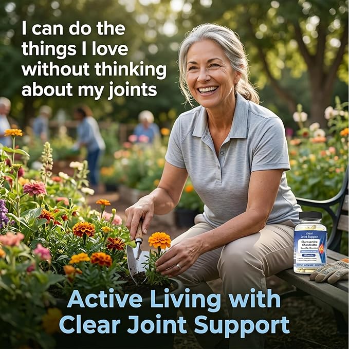Clear Joint Support - Glucosamine Chondroitin MSM with Turmeric & Boswellia | 8-in-1 Formula | 90 Capsules (30-Day Supply) | Supports Knee, Hip & Back Health | Made in USA