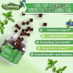 Oregano Oil with Black Seed Oil Organic Gummies for Kids and Adults | 6-in-1 Oregano Oil Supplement | Carvacrol + Thymoquinone | Immune Support with Garlic, Elderberry | Sugar-Free, 180 Chewable