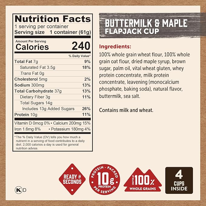 Kodiak Cakes Protein Pancake On The Go Flapjack Cups Mix; Buttermilk, Chocolate Chip, & S’mores Variety Pack