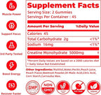 novomins Creatine Monohydrate Gummies for Men & Women, Chewables Creatine Monohydrate for Muscle Strength, Muscle Builder, Energy Boost, Pre-Workout Supplement-90 Peach