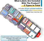14 Grids Travel Pill Organizer Box with 415-Pcs Medicine Name Labels - Pocket Daily Pharmacy Case Container Kit - Travel Medication Holder Dispenser for Fish Oil Vitamin Supplement Storage -Clear Grey