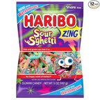 HARIBO Gummi Candy, Z!NG Sour S’ghetti, Sour Gummy Candy, 5 Ounce Bag (Pack of 12) Delicious Soft & Chewy Snacks, Assorted Fruity Flavors