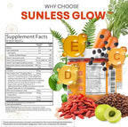 Sunless Glow Lycopene Beta Carotene Tanning Gummies Astaxanthin Vitamin C D E Flax Seed Selenium Amla l Tyrosine PABA Black Pepper 60 Count Strawberry Banana Flavor By Clean Nutra