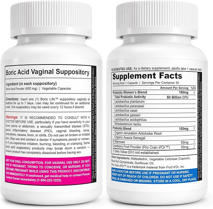 NutraBlast Boric Acid Suppositories Bundle with Women's Probiotics | Supports Odor Control | Digestive, UT & Intimate Health | Promotes Healthy Intimate Balance (30 Count)