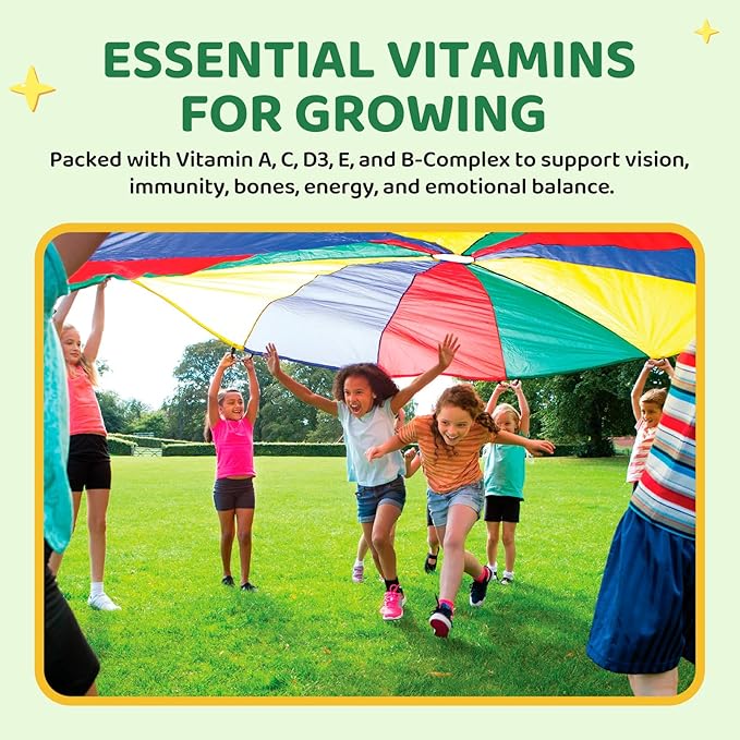 Magnesium Gummies for Kids - Magnesium Glycinate Gummies with L-Theanine, Chamomile & Multivitamins for Sleep, Calm & Focus - Green Apple & Kiwi Center-Filled Gummies 60 ct