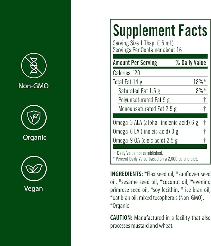 Flora - Udo's Choice Omega 369 Oil Blend, Made with Organic Flax, Sesame & Sunflower Seed Oils, Plant-Based Vegan Omega Fatty Acids, Based on Ideal 2:1:1 Ratio, 8.5-fl. oz. Glass Bottle