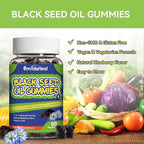 2 Pack Black Seed Oil Gummies, Organic Black Cumin Seed Oil Gummies, Black Cumin Seed Oil Organic 500mg, Chewable Black Seed and Honey Gummies, Vegan, 120 Gummies