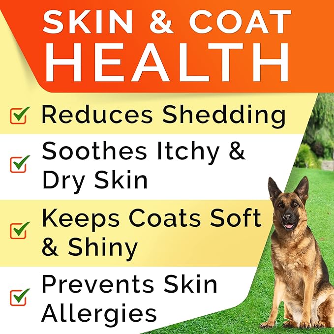 STRELLALAB Omega 3 for Dogs - (360Ct) Fish Oil Treats - Allergy & Itch Relief Skin & Coat Supplement - Dry Itchy Skin, Anti Shedding & Hot Spots Treatment - Pet Salmon Oil Chews - Chicken Flavor