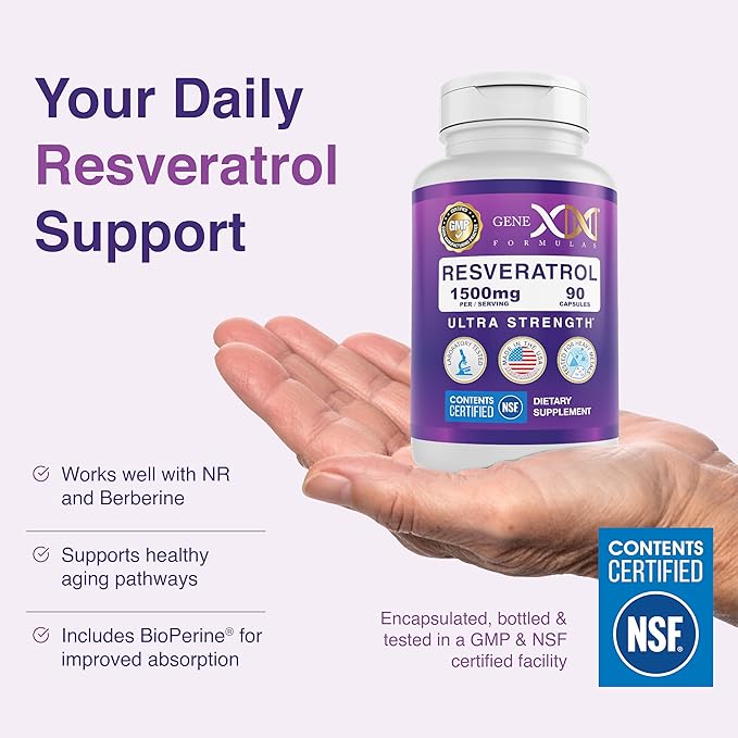 Genex Formulas 1500mg Resveratrol with BioPerine for Absorption (3 Pack) | Organic Trans-Resveratrol Capsules from Japanese Knotweed, Antioxidant Supplement for Healthy Aging