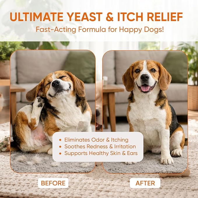 Yeast Infection Treatment for Dogs - Dog Ear, Paw & Skin Itch Relief, Improves Coat & Skin, Inflammation Relief - All Breeds & Sizes - 2 fl oz (60ml) (1)
