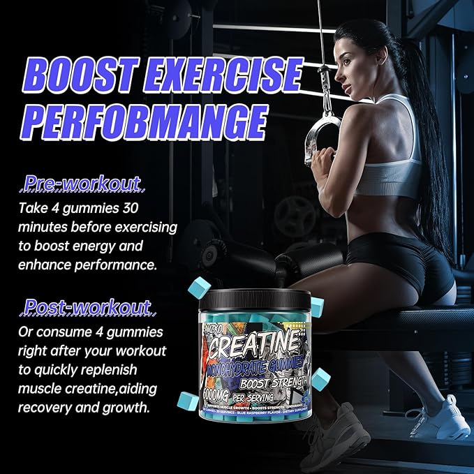 Creatine Monohydrate Gummies 6g for Men Women,Complex Creatine Monohydrate Chewable for Muscle Strength,Muscle Building,Energy Boost,Pre-Workout Energy Supplement,Vegan Blue Raspberry - 120 Count