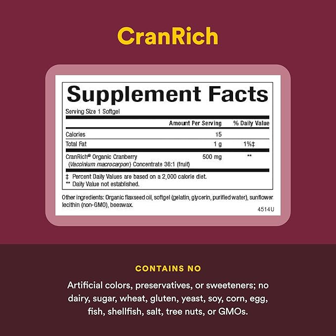 CranRich by Natural Factors, Super Strength Cranberry Concentrate, Antioxidant Supplement for Urinary Tract Support, Non-GMO, 90 softgels (90 servings)