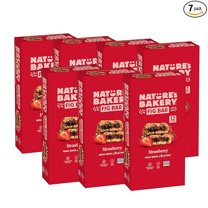 Nature's Bakery Whole Wheat Fig Bars, Strawberry, Real Fruit, Vegan, Non-GMO, Breakfast Bar, 7 boxes with 12 twin packs (84 twin packs)