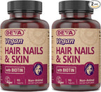 DEVA Vegan Vitamins Hair, Nails & Skin Supplement with 500 mcg of Biotin Per Tablet 90 Tablets (Pack of 2)