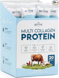 Multi Collagen Protein Powder Packets - Types I, II, III, V & X - Hydrolyzed Grass Fed Bovine, Wild Caught Fish, & Free-Range Chicken & Eggshell Collagen. Non-GMO, Halal, (10g Each, 20 Packets)