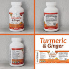 Turmeric and Ginger Supplement - Organic Turmeric & BioPerine - 95% Curcuminoids for Joint Support & Digestion | High Absorption Black Pepper Extract, Vegan, Curcumin Pills, Extra Strength 90 Capsules