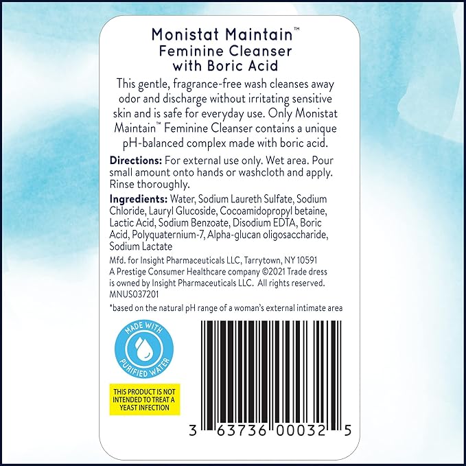 Monistat Boric Acid Feminine Wash,Fragrance-Free Intimate Wash for Women with Gentle pH-Balanced Formula,10 Fl Oz,(Pack of 2)