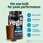Vega Protein + Recovery - 30g Plant-Based Protein per Serving, Chocolate, 12 x 1.6oz Sachets, 5g BCAAs, Probiotics, NSF Certified, for Shakes & Smoothies, (Packaging May Vary)