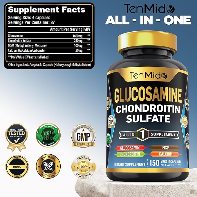 Glucosamine Chondroitin MSM Supplement for Men and Women - 4in1 Formula - Joint & Bone Health Support - 150 Capsules