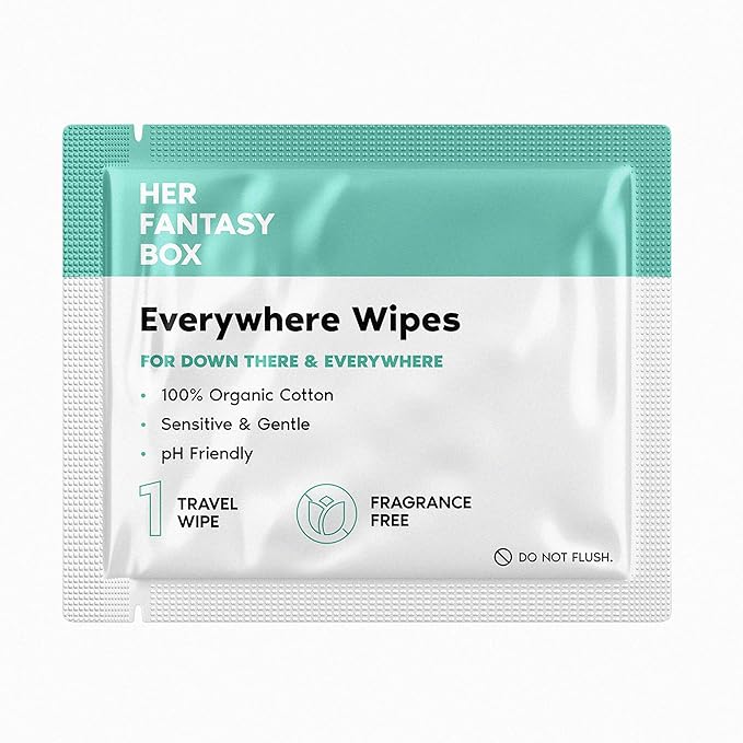 Her Fantasy Box | Everywhere Wipes – 100% Organic Cotton, Gentle & Refreshing, pH-Balanced, Fragrance-Free, Plant-Powered for Body, Face & Intimate Areas, Ideal for Sensitive Skin - 8 Pack, 120 Wipes