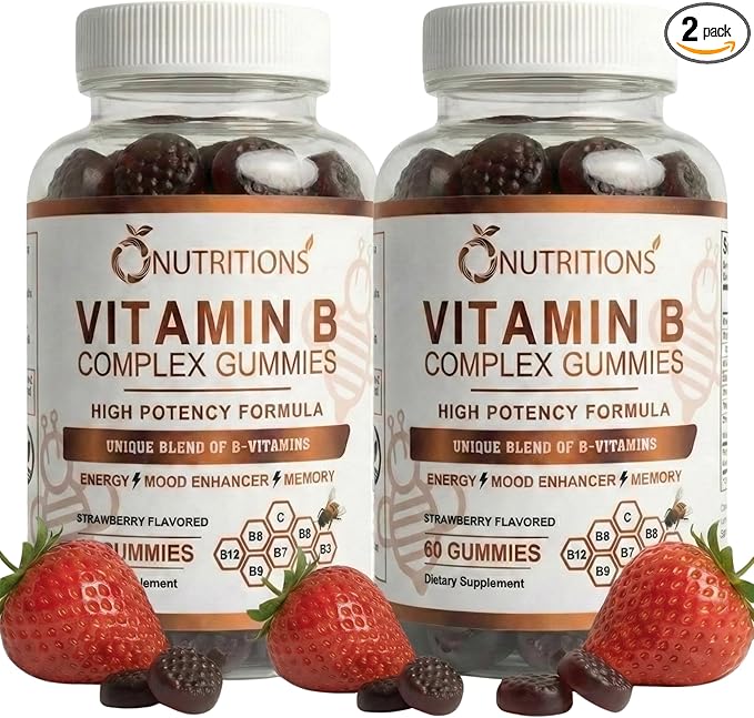 O NUTRITIONS Vitamin B Complex Gummies for Women & Men – High Potency B12 (833% DV) & Biotin – Energy, Mood & Metabolism Support – Vegan Strawberry Gummy Vitamins – 60 Gummies, 2-Month Supply