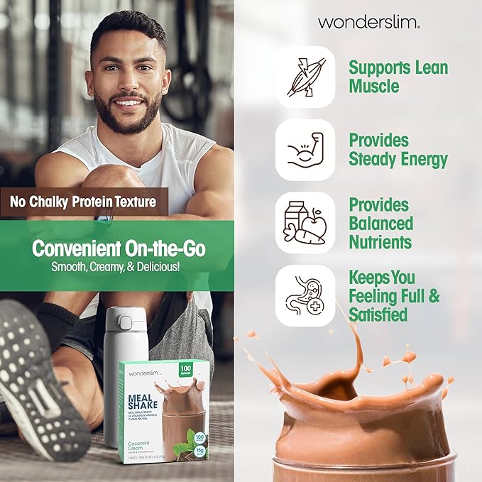 WonderSlim Meal Replacement Shake, CocoMint Cream, 15g Protein, 24 Vitamins & Minerals, Gluten Free (7ct)