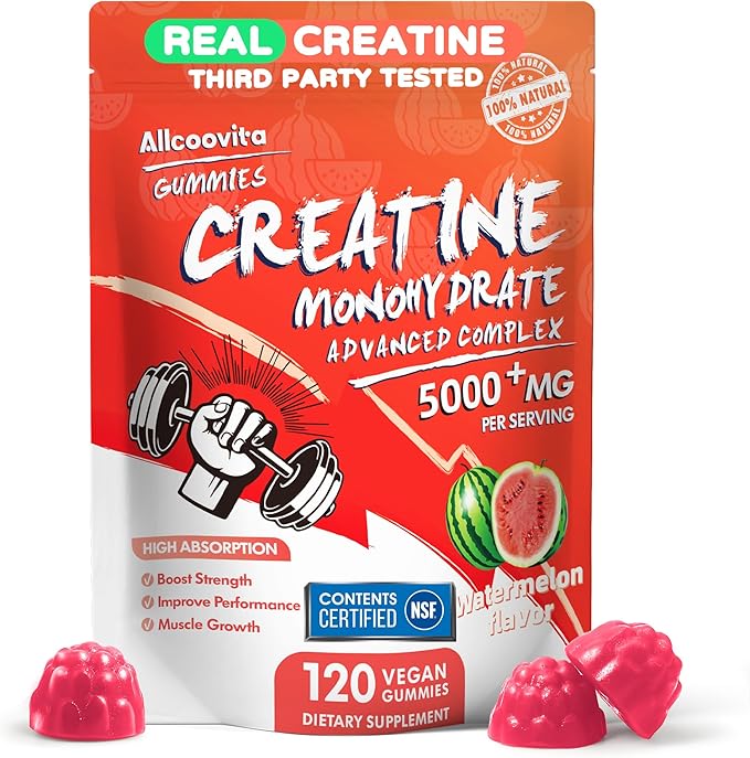 Creatine Monohydrate Gummies 5000mg for Men & Women -120 Gummies Advanced Formula, Muscle Strength, Muscle Builder, Energy Boost, Pre-Workout Supplement-Watermelon