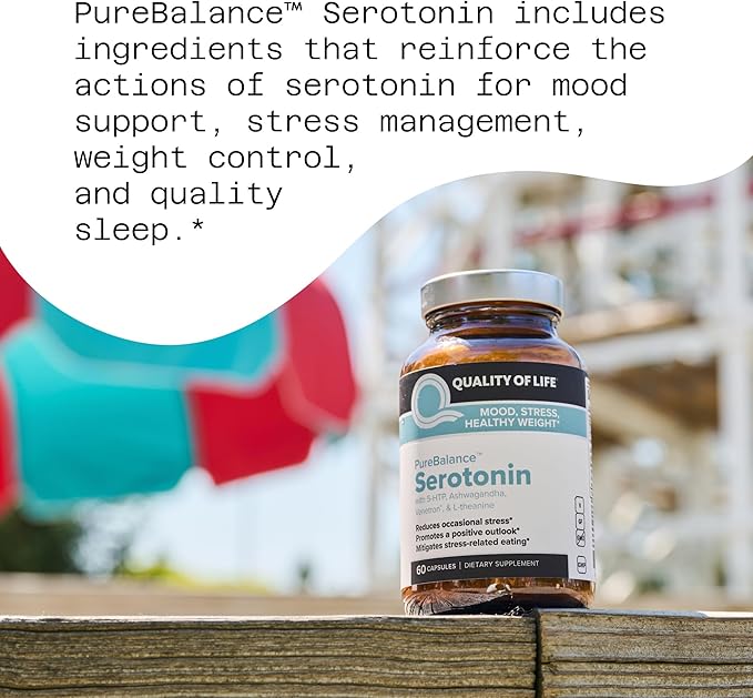 Quality of Life Pure Balance Serotonin Premium–Helps Boost Serotonin & Cortisol Levels - Includes 5-HTP, Venetron, Sensoril, Vitamin D3 & L-Theanine–60 Capsules