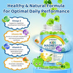 Center-Filled Magnesium Gummies for Kids 300MG - Magnesium Glycinate Gummies with L-theanine, Omega-3, Vitamin B6, D for Kids & Adults, Supplement for Sleep, Calm & Muscle Relaxation - Apple & Kiwi