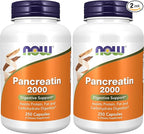 NOW Foods Supplements,Pancreatin 2000 with Naturally Occurring Protease (Protein Digesting),Amylase (Carbohydrate Digesting),and Lipase (Fat-Digesting) Enzymes,250 Capsules,(Pack of 2)